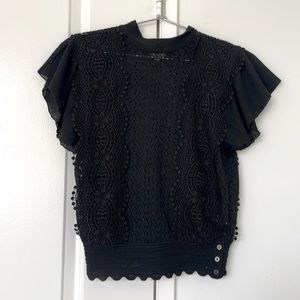 Crochet black blouse , High quality black zara blouse